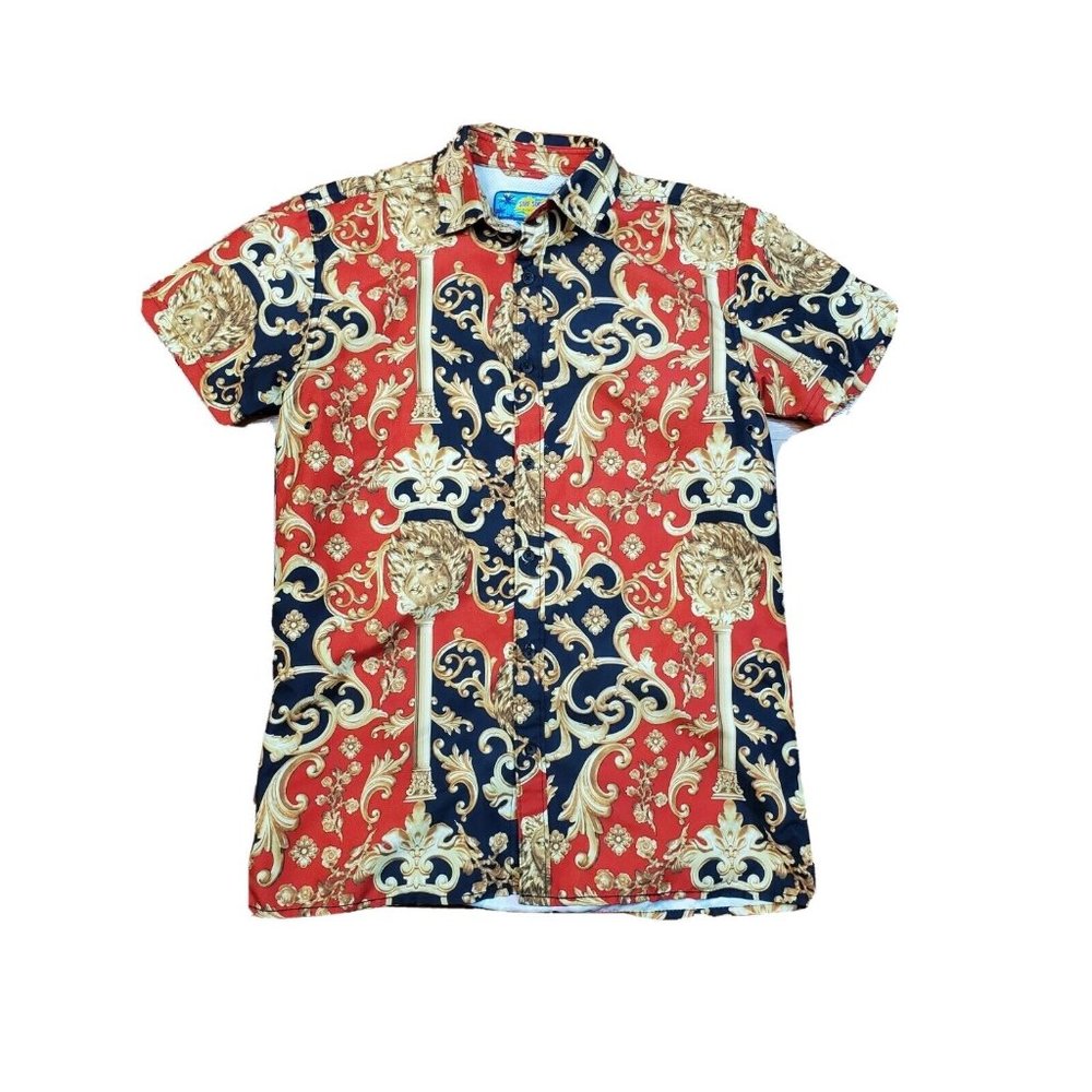 Surf Society Mens Medium Lion Statue Majestic Short Sleeves Button Down Shirt